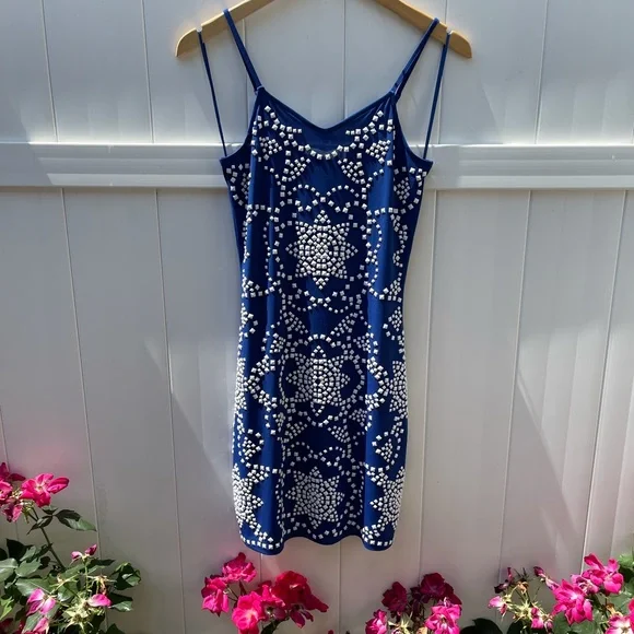 Michael Kors Floral Medallion Studded Slip Dress Blue XXS